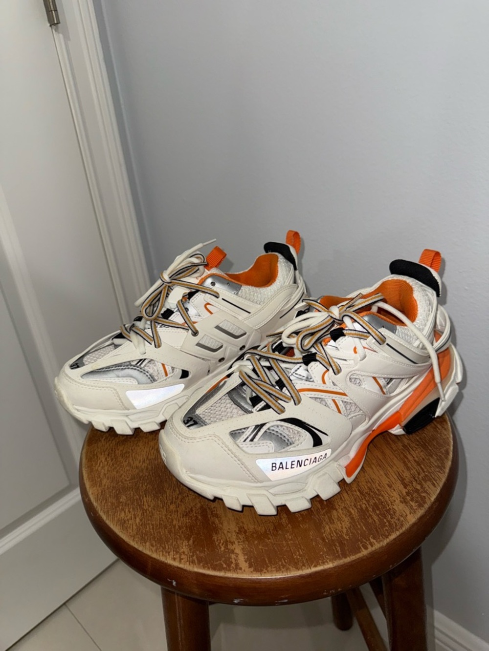 Balenciaga Beige and Orange Runner Sneakers
